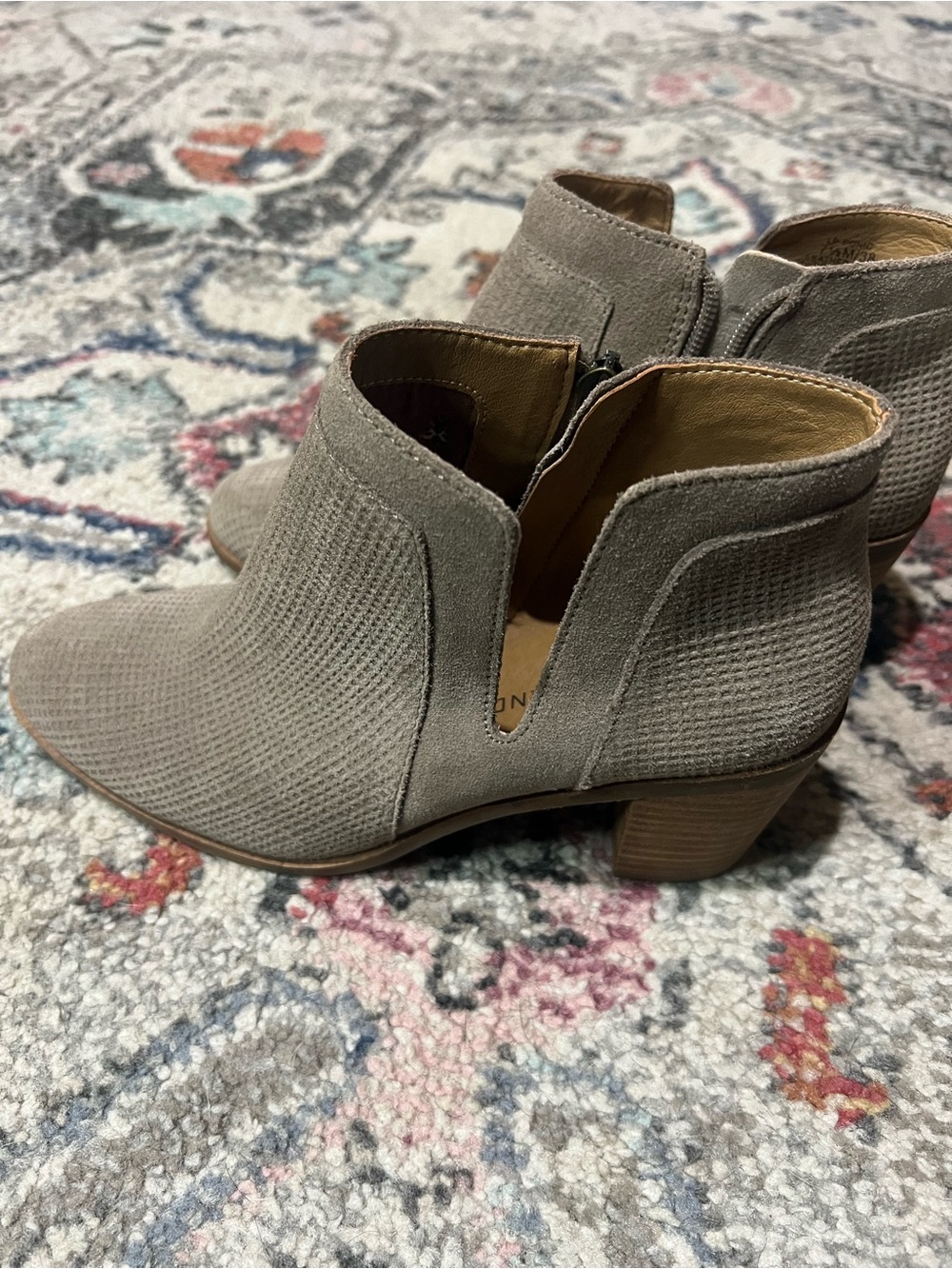 Lucky brand Suede Textured Cutout Ankle Boots - Taupe